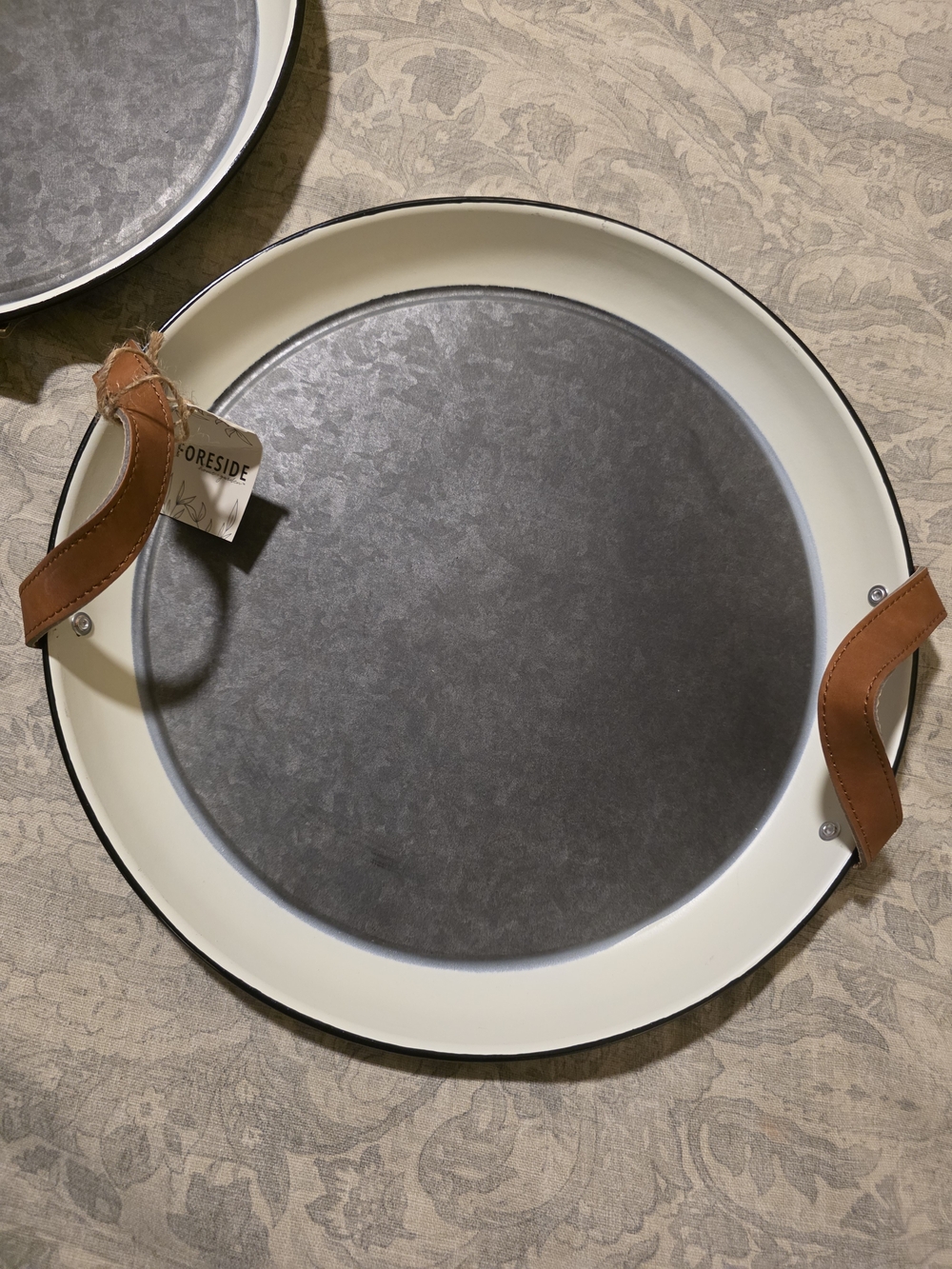 Foreside Home & Garden Two-Tone Round Serving Tray with Leather Handles